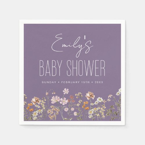 Purple Wildflower Boho Baby Shower In Bloom Napkins