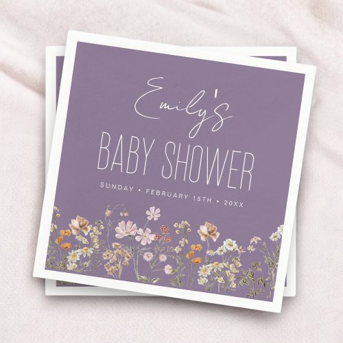 Purple Wildflower Boho Baby Shower in Bloom Napkins by Pretty Girly Designs