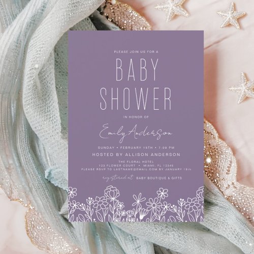 Purple Wildflower Boho Baby Shower Invitation