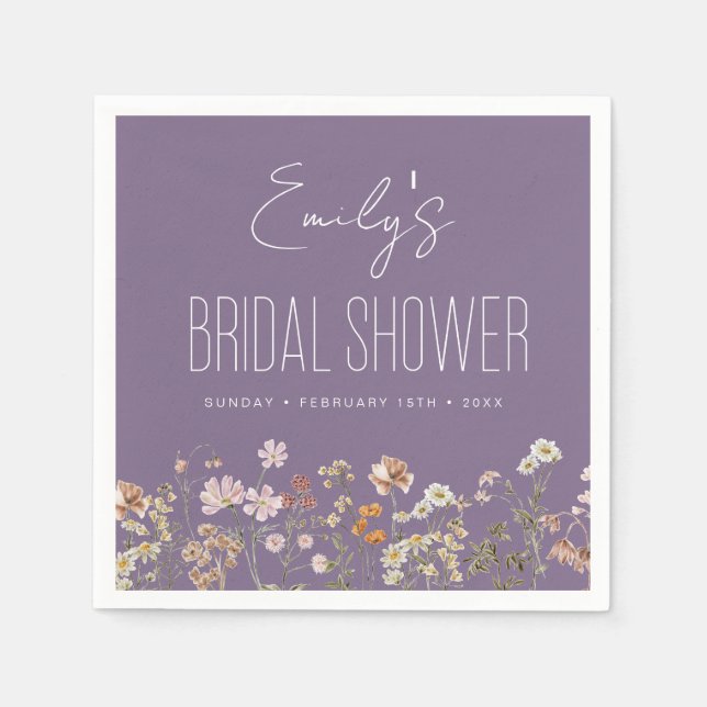 Purple Wildflower Boho Bridal Shower In Bloom Napkins (Front)