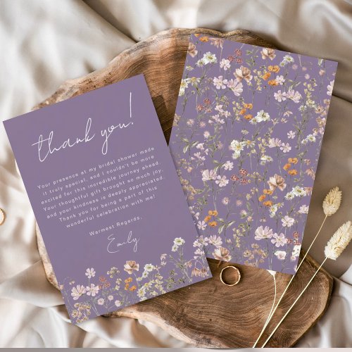 Purple Wildflower Boho Bridal Shower Thank You Card
