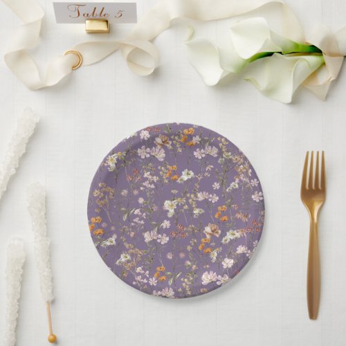 Purple Wildflower Boho Wedding In Bloom Garden Paper Plates