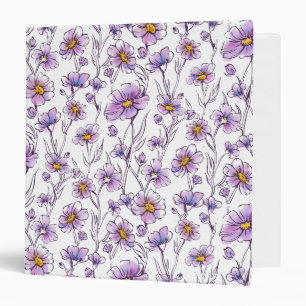 Purple Wildflower Botanical Pattern Design 3 Ring Binder