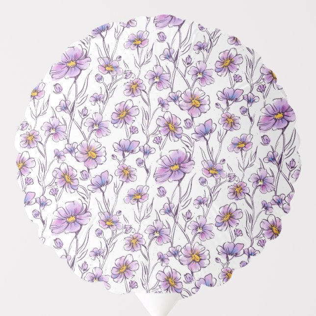 Purple Wildflower Botanical Pattern Design Balloon (Front)