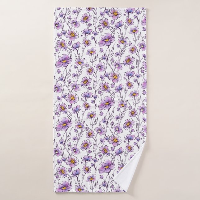 Purple Wildflower Botanical Pattern Design Bath Towel (Bath Towel)