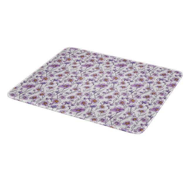 Purple Wildflower Botanical Pattern Design Cutting Board (Corner)