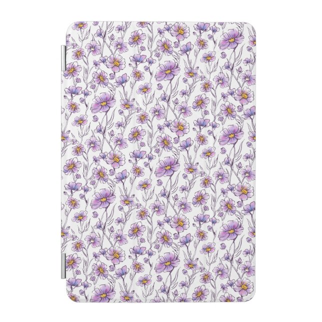 Purple Wildflower Botanical Pattern Design iPad Mini Cover (Front)