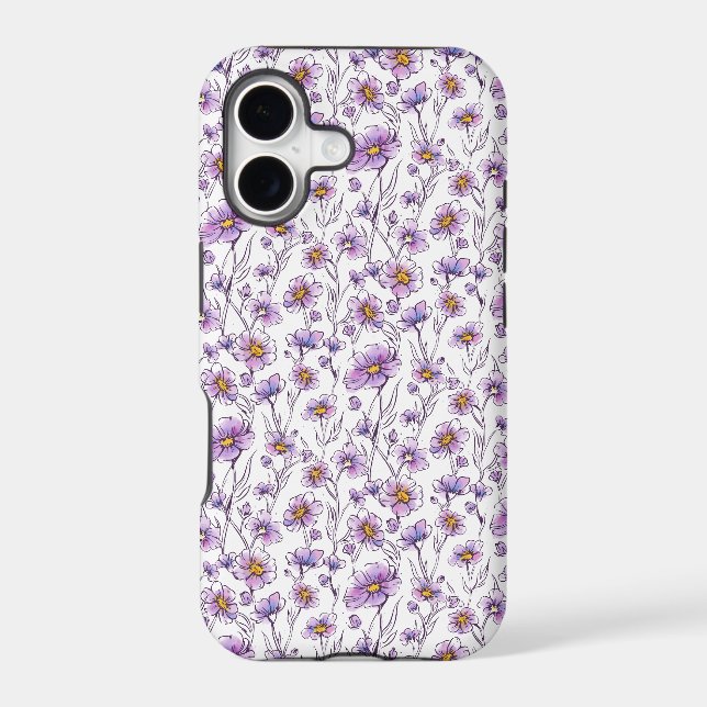 Purple Wildflower Botanical Pattern Design Iphone Case (Back)