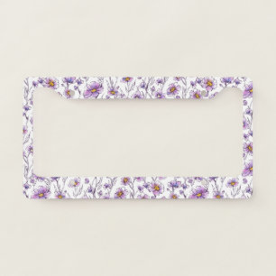 Purple Wildflower Botanical Pattern Design License Plate Frame