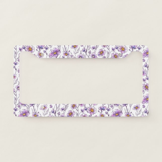 Purple Wildflower Botanical Pattern Design License Plate Frame (Front)
