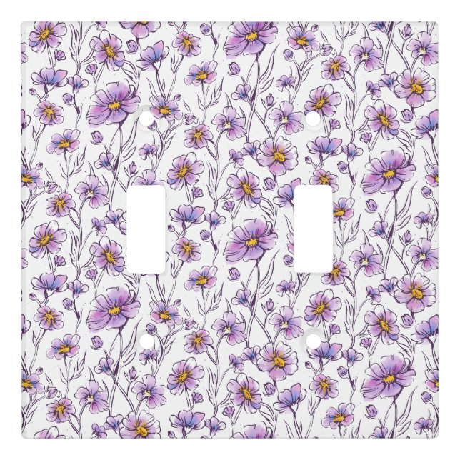 Purple Wildflower Botanical Pattern Design Light Switch Cover (Front)