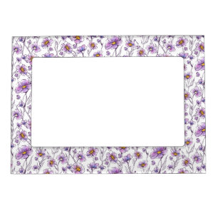 Purple Wildflower Botanical Pattern Design Magnetic Frame