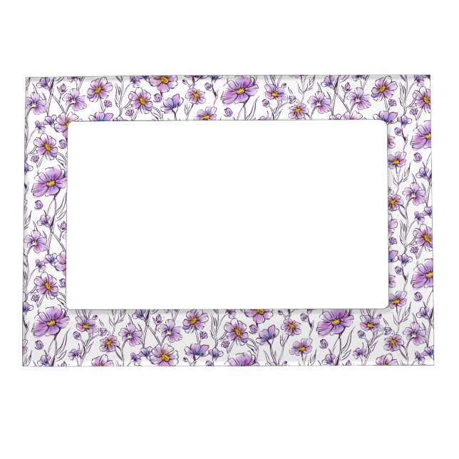 Purple Wildflower Botanical Pattern Design Magnetic Frame (Front)