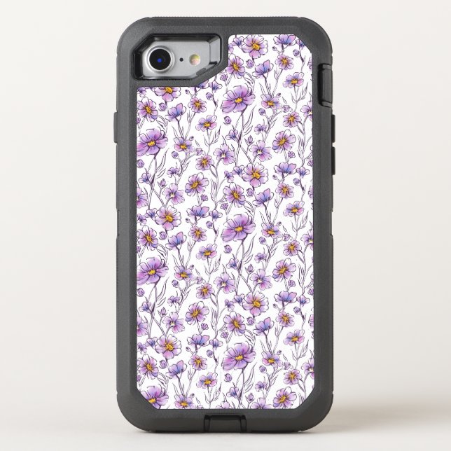 Purple Wildflower Botanical Pattern Design Otterbox iPhone Case (Back)
