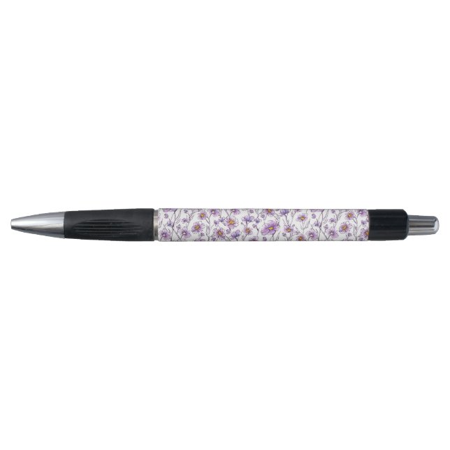 Purple Wildflower Botanical Pattern Design Pen (Front)