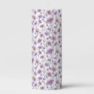 Purple Wildflower Botanical Pattern Design Pillar Candle