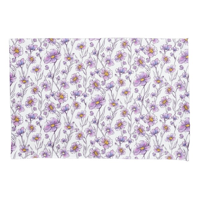 Purple Wildflower Botanical Pattern Design Pillow Case (Front)