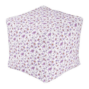 Purple Wildflower Botanical Pattern Design Pouf