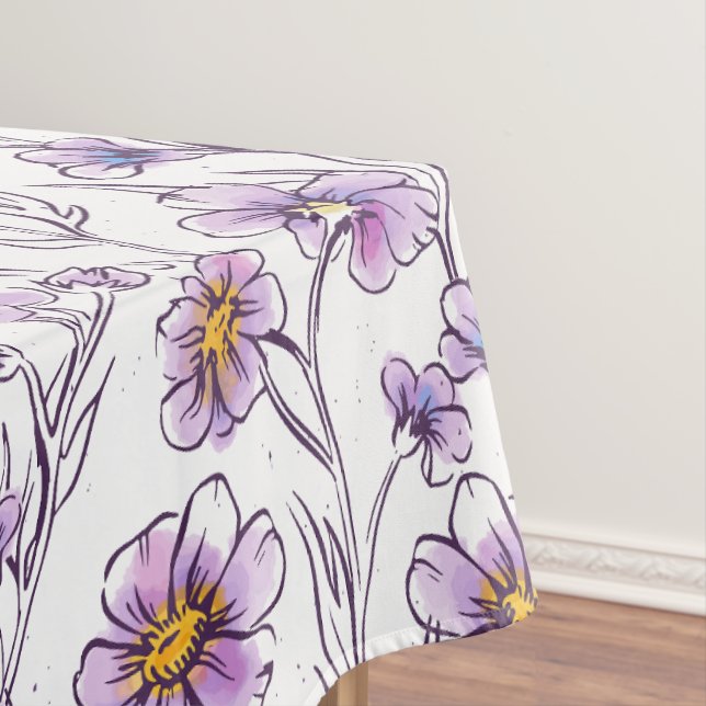 Purple Wildflower Botanical Pattern Design Tablecloth (In Situ)