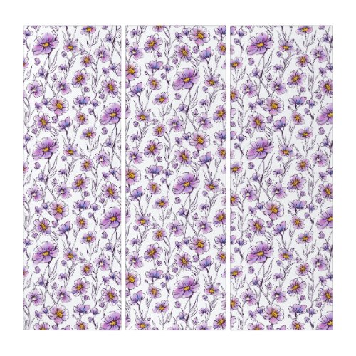 Purple Wildflower Botanical Pattern Design Triptych