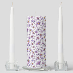 Purple Wildflower Botanical Pattern Design Unity Candle Set