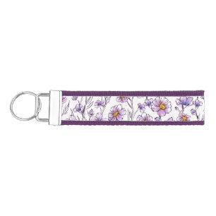 Purple Wildflower Botanical Pattern Design Wrist Keychain