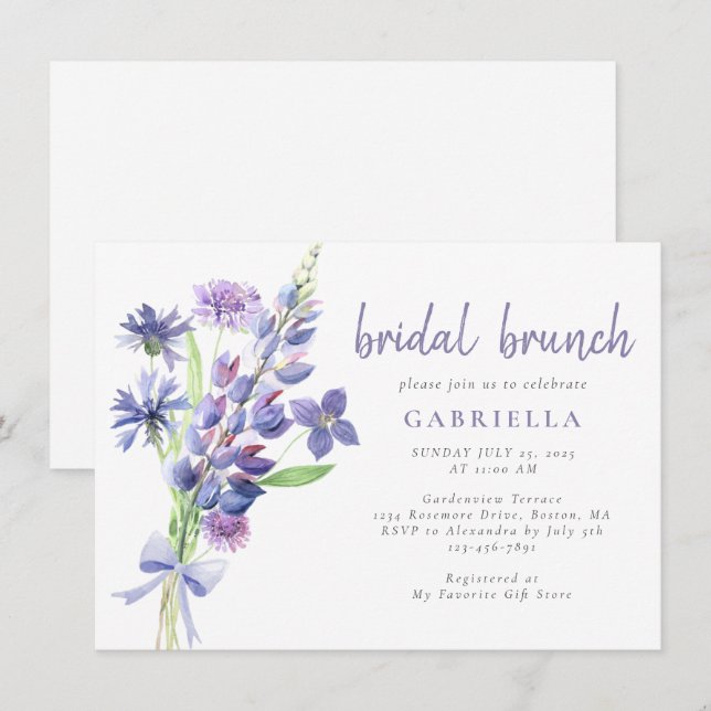 Purple Wildflower Bouquet Bridal Brunch Invitation (Front/Back)