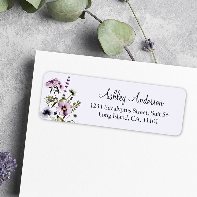 Purple Wildflower Bouquet return address label (In situ)