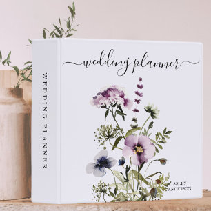 Purple Wildflower Bouquet Watercolor Floral 3 Ring Binder