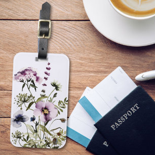 Purple Wildflower Bouquet Watercolor Floral Luggage Tag