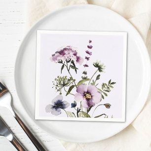 Purple Wildflower Bouquet Watercolor Floral Napkins
