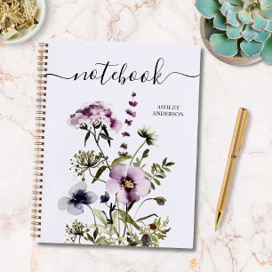 Purple Wildflower Bouquet Watercolor Floral  Notebook
