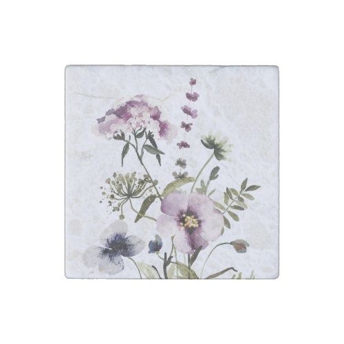 Purple Wildflower Bouquet Watercolor Floral Stone Magnet