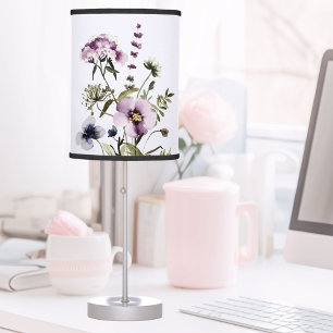 Purple Wildflower Bouquet Watercolor Floral Table Lamp