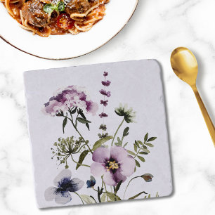 Purple Wildflower Bouquet Watercolor Floral Trivet