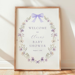 Purple Wildflower Bow Baby Shower Welcome Sign