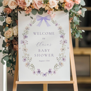 Purple Wildflower Bow Baby Shower Welcome Sign