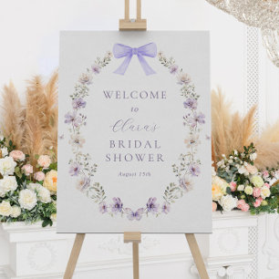 Purple Wildflower Bow Bridal Shower Welcome Sign