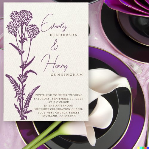 Purple Wildflower Branch Wedding Invitation