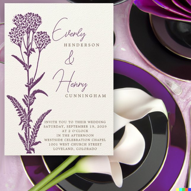 Purple Wildflower Branch Wedding Invitation (Creator Uploaded)