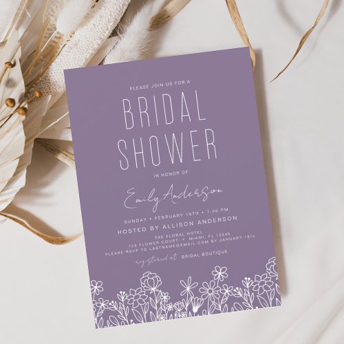 Purple Wildflower Bridal Shower Elegant  Invitation