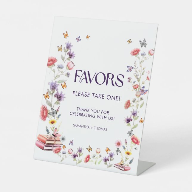 Purple Wildflower Bridal Shower Favor Pedestal Sign (Front)