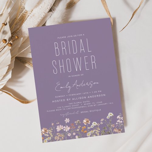 Purple Wildflower Bridal Shower Invitation