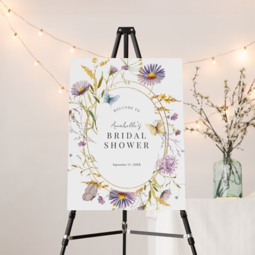 Purple Wildflower Butterfly Bridal Shower Welcome Foam Board