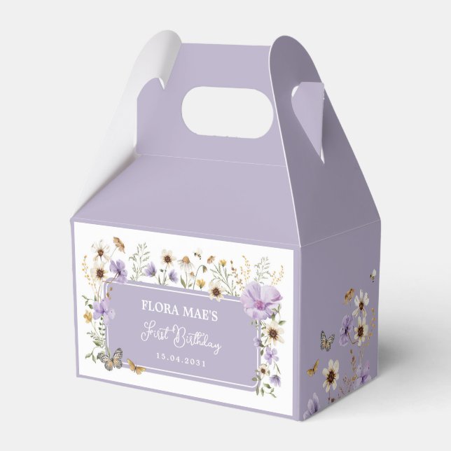 Purple Wildflower Butterfly Garden Birthday Favor Boxes (Front Side)