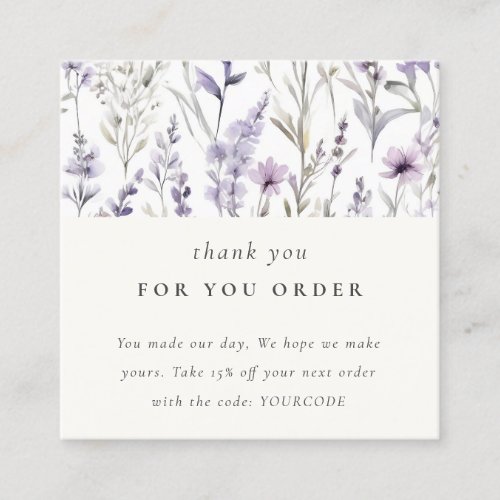 Purple Wildflower Butterfly Thank You For Order Square Business Card