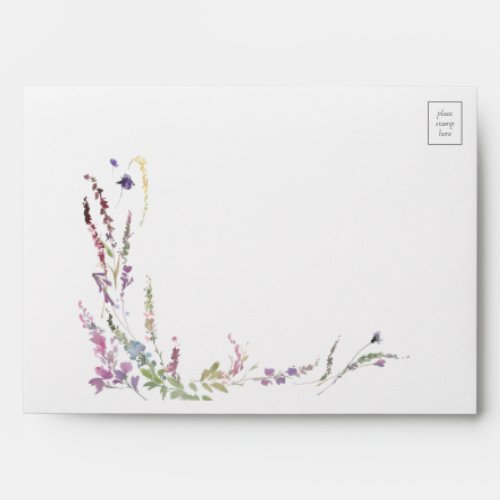 Purple Wildflower Calligraphy Wedding Envelope