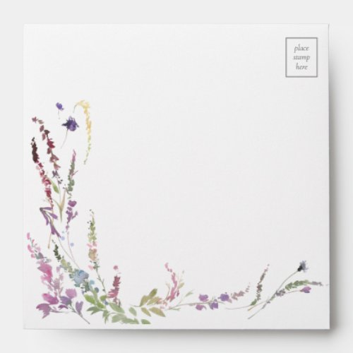 Purple Wildflower Calligraphy Wedding Envelope