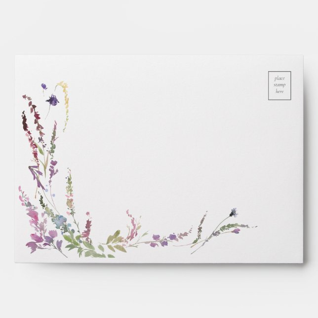 Purple Wildflower Calligraphy Wedding Envelope (Front)