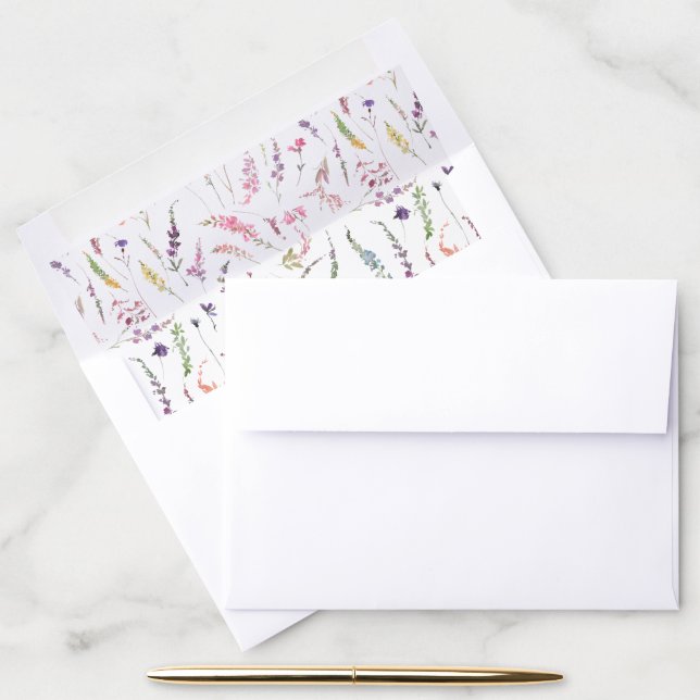 Purple Wildflower Calligraphy Wedding Envelope Liner (Desk)